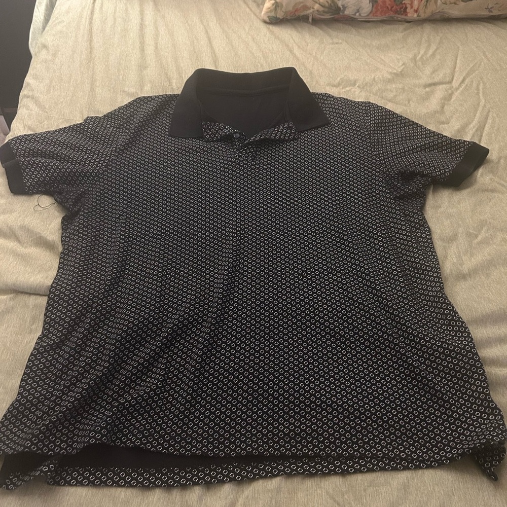 Classic Black and White Patterned Polo Shirt